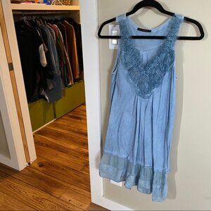 Pusch tiered light blue v-neck sleeveless summer dress Small